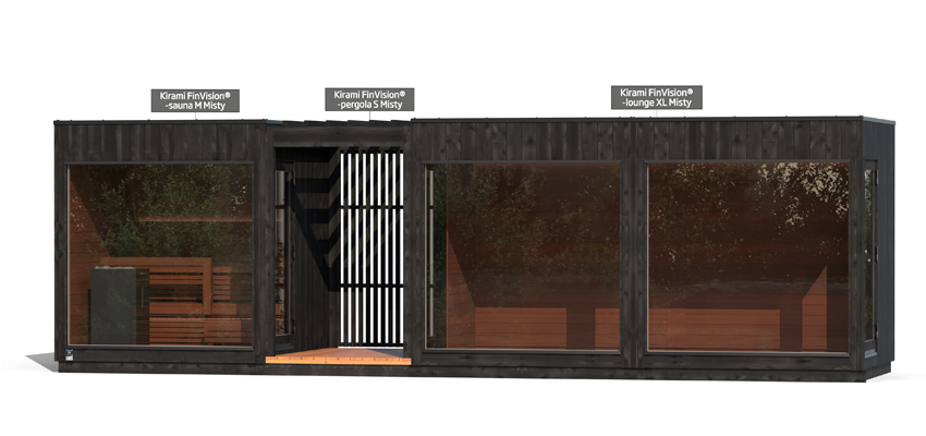 Kirami FinVision® -sauna M Misty, -pergola S Misty, -Lounge XL Misty