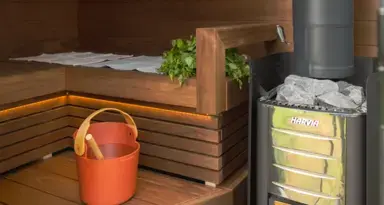 Kirami FinVision® -sauna Misty S with Harvia M3 Wood-Burning Heater – Traditional Sauna Warmth in a Compact Design