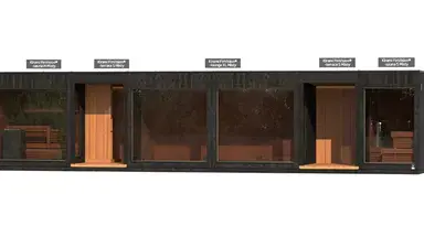 Kirami FiVision® -sauna M Misty, -terrace S Misty, -loungeXL Misty, -terrace S Misty, -sauna S Misty